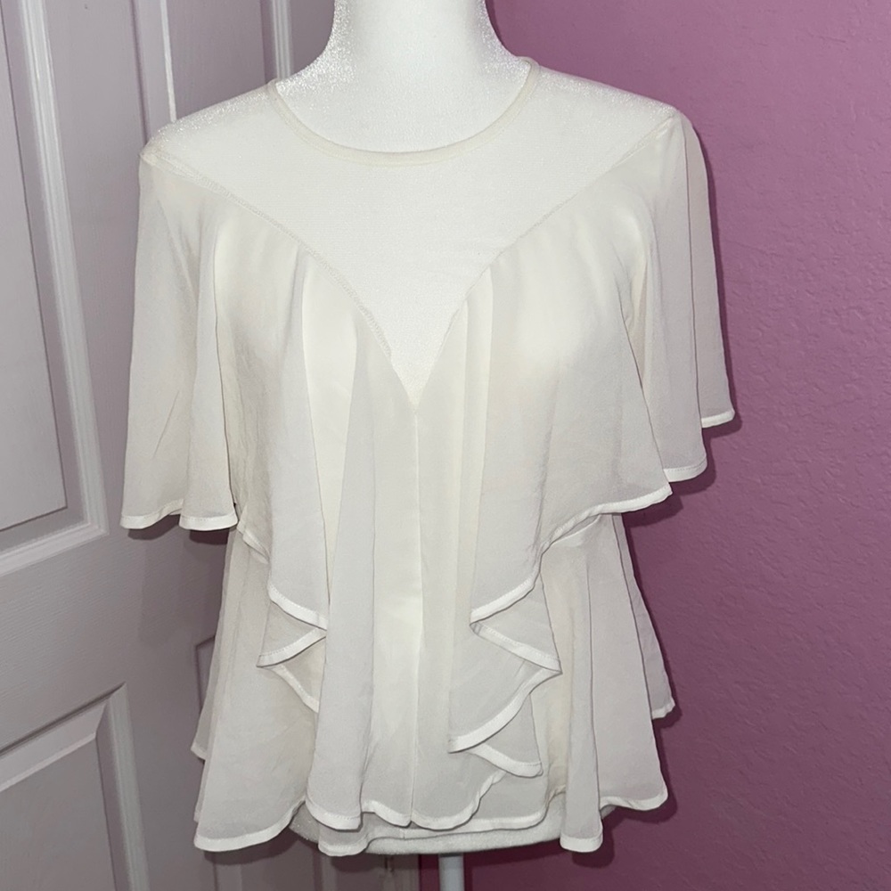 White flowy ruffle blouse